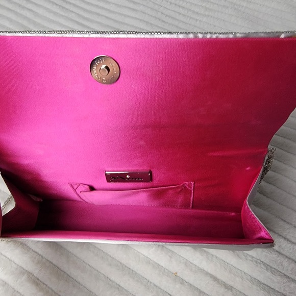 Nina Silver Beaded Evening Clutch Purse Bag Chain Strap Formal Wedding Prom - Picture 5 of 7